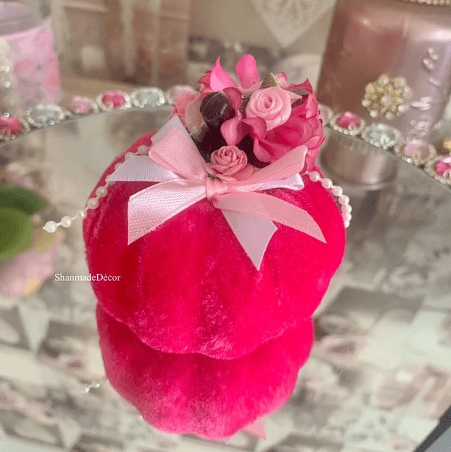 Cerise Rose Fabric Pumpkin