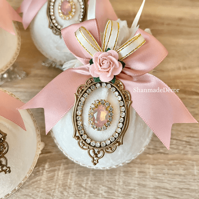 Pastel Pink & White Velvet Bauble Ornaments 