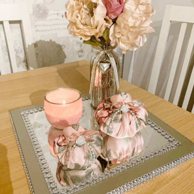 Handmade Shabby Pumpkins Fabric Floral Pink Silk