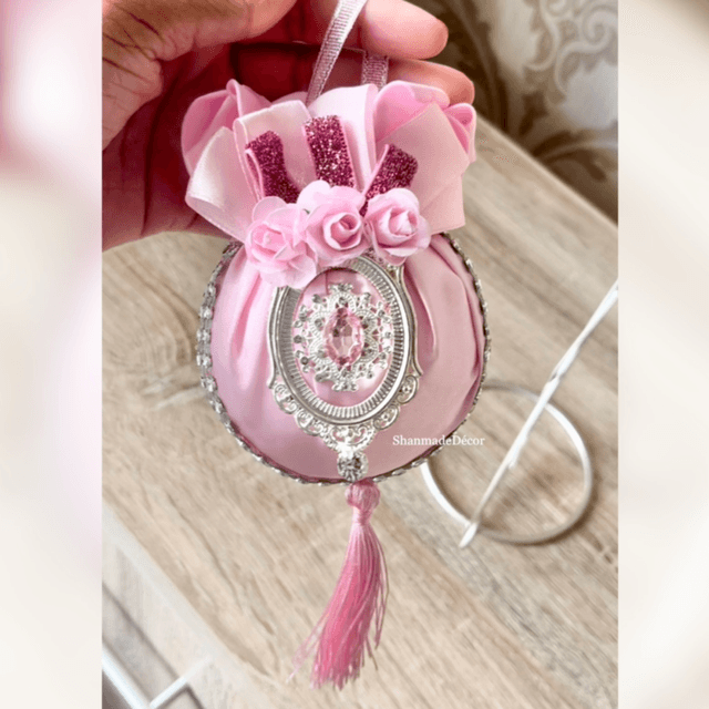 Pink Love Satin Bauble Ornament Keepsake 