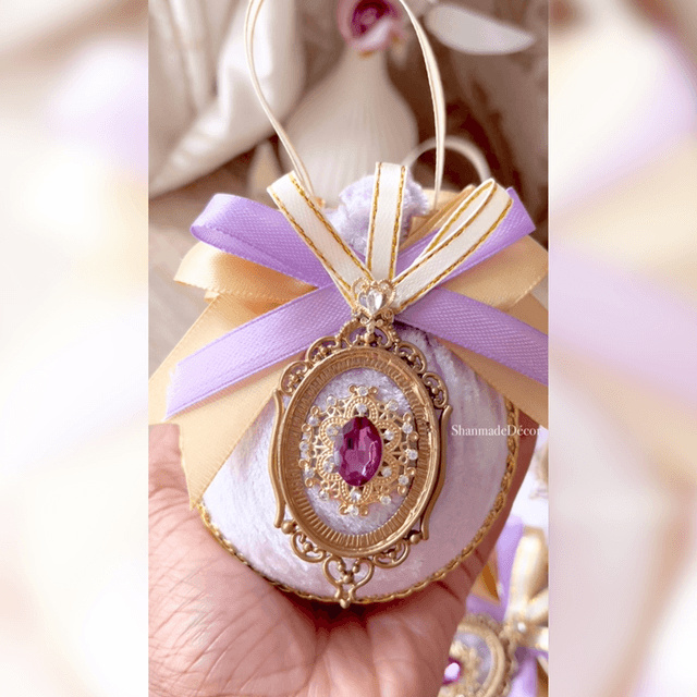 Lilac & Gold Velvet Bauble Ornaments