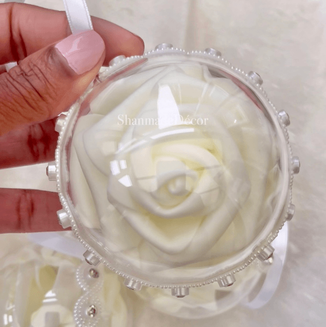 Cream Rose Bauble Ornament Keepsake 