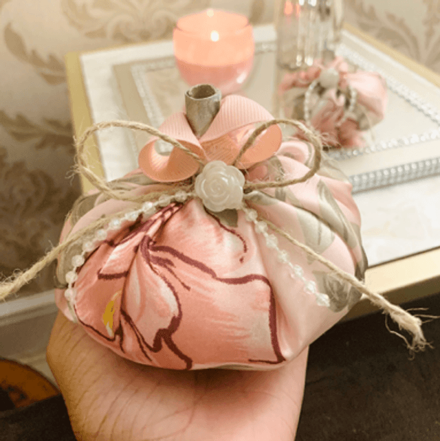 Handmade Shabby Pumpkins Fabric Floral Pink Silk