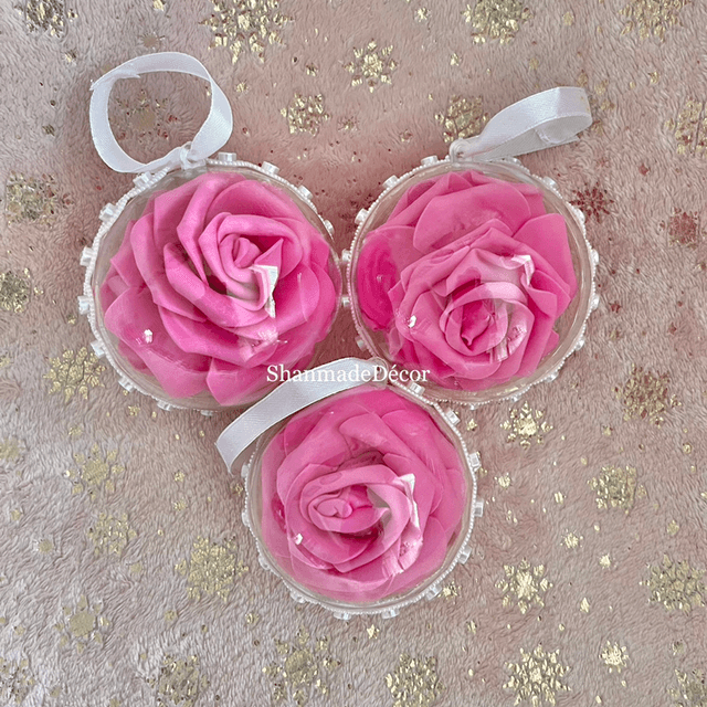 Cerise Pink Rose Bauble Ornaments 