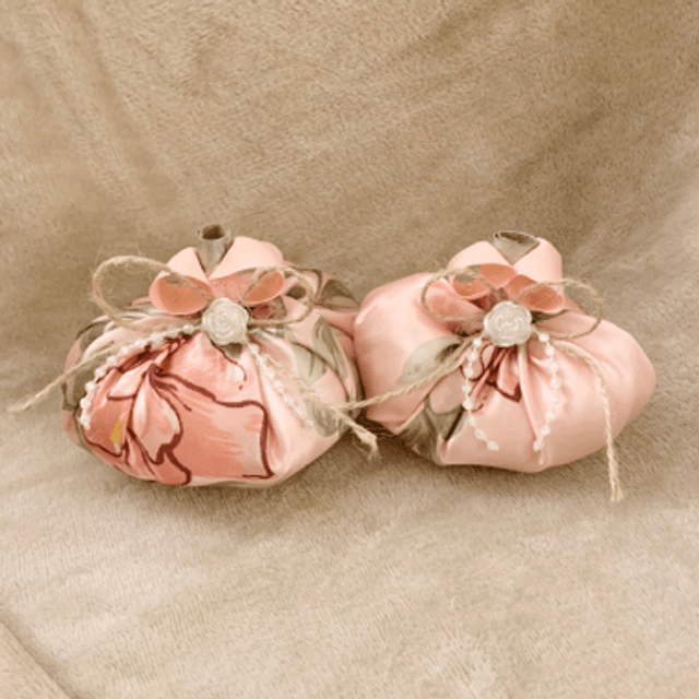 Handmade Shabby Pumpkins Fabric Floral Pink Silk