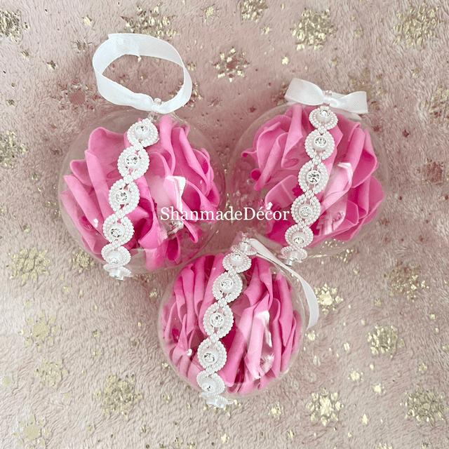 Cerise Pink Rose Bauble Ornaments 