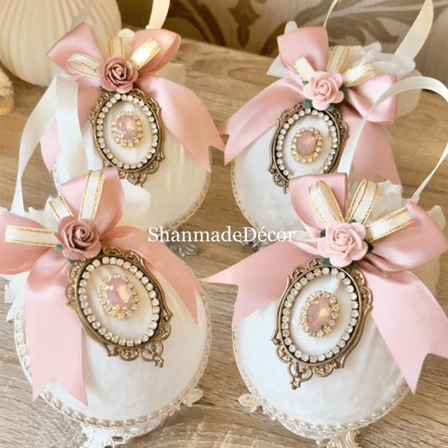 Pastel Pink &amp; White Velvet Bauble Ornaments 
